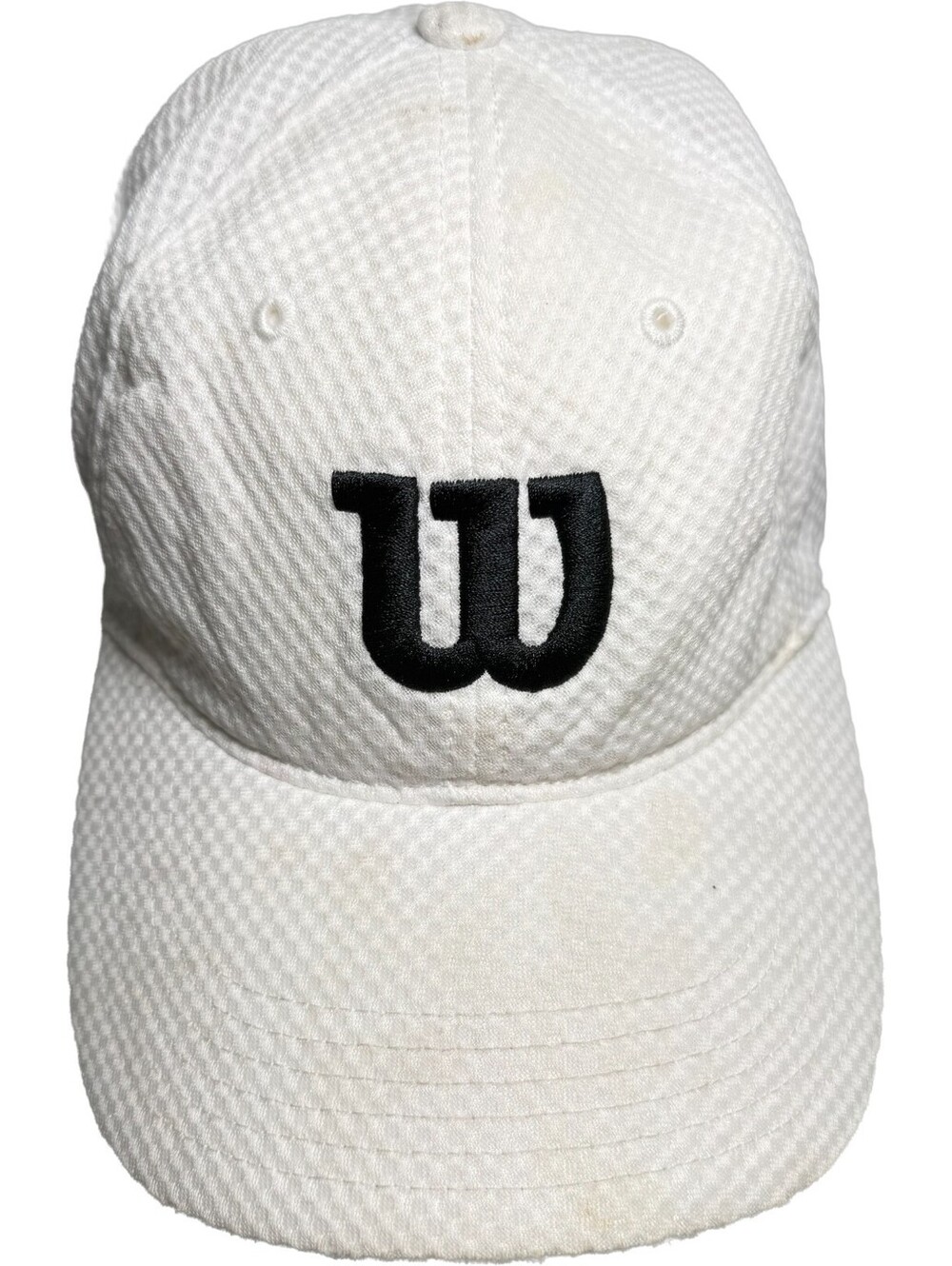 Vintage Wilson White Mesh Tennis Hat 6 Panel Strapback Golf Running Baseball Cap
